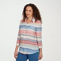 Alfred Dunner Camden Market Womens Cuffed 3/4 Sleeve Regular Fit Button-Down Shirt