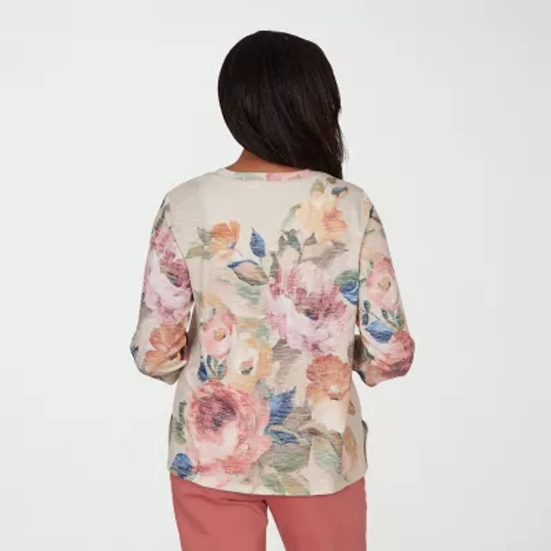 Alfred Dunner Camden Market Womens V Neck 3/4 Sleeve T-Shirt