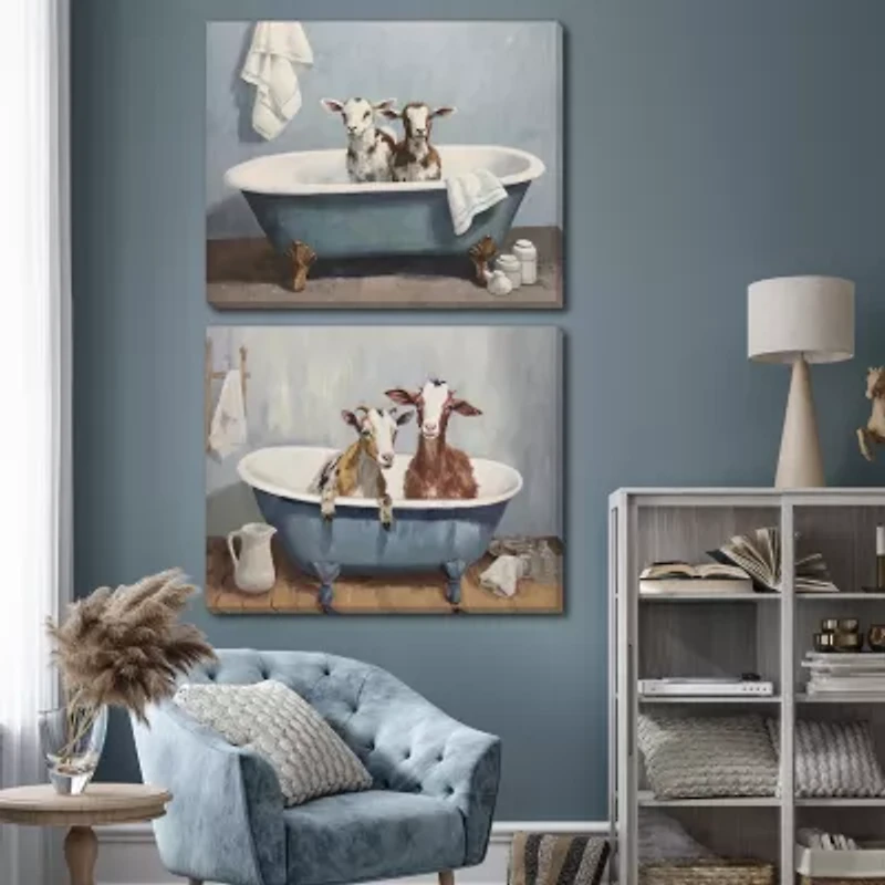 Streamline Art Bathtub Goats I Hand Embellished Canvas Art