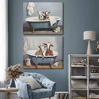 Streamline Art Bathtub Goats I Hand Embellished Canvas Art