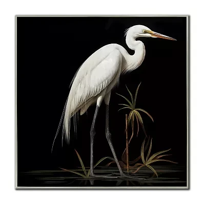Streamline Art Midnight Heron I Hand Embellished Canvas Art