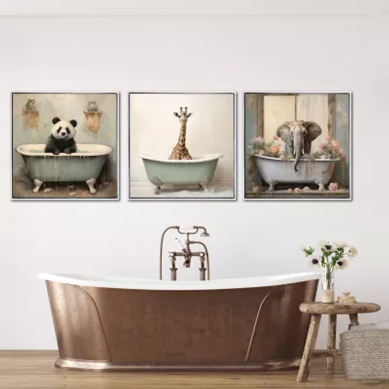 Streamline Art Bathroom Elephant Joy Hand Embellished Canvas Art