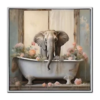 Streamline Art Bathroom Elephant Joy Hand Embellished Canvas Art