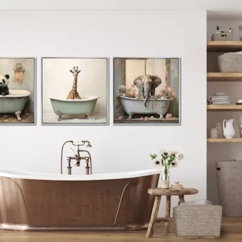 Streamline Art Bathroom Giraffe Joy Hand Embellished Canvas Art