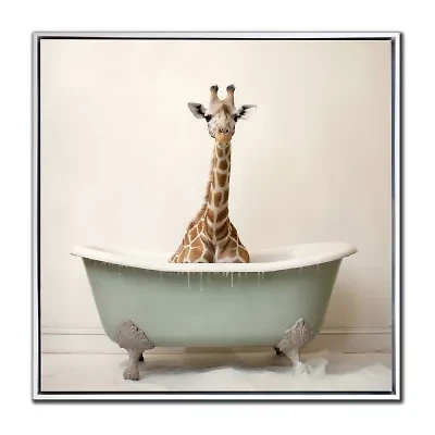 Streamline Art Bathroom Giraffe Joy Hand Embellished Canvas Art
