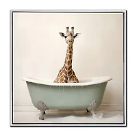 Streamline Art Bathroom Giraffe Joy Hand Embellished Canvas Art