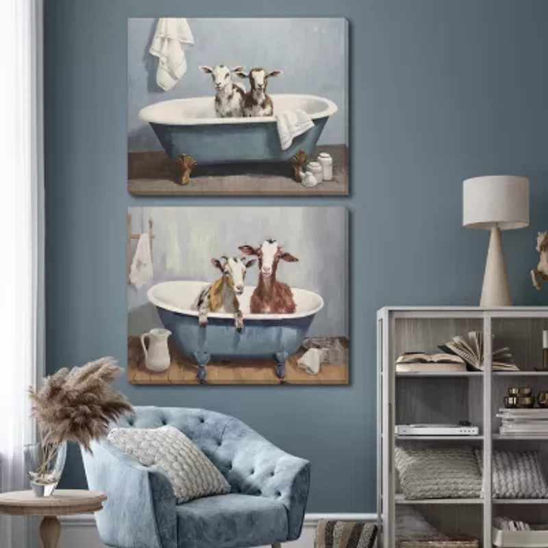 Streamline Art Bathtub Goats Ii Hand Embellished Canvas Art