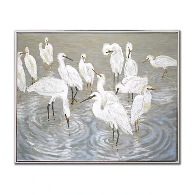 Streamline Art Herons And Egrets Hand Embellished Canvas Art