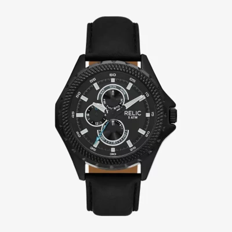 Relic By Fossil Mens Black Leather Strap Watch Zr16052