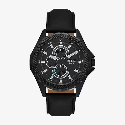 Relic By Fossil Mens Black Leather Strap Watch Zr16052