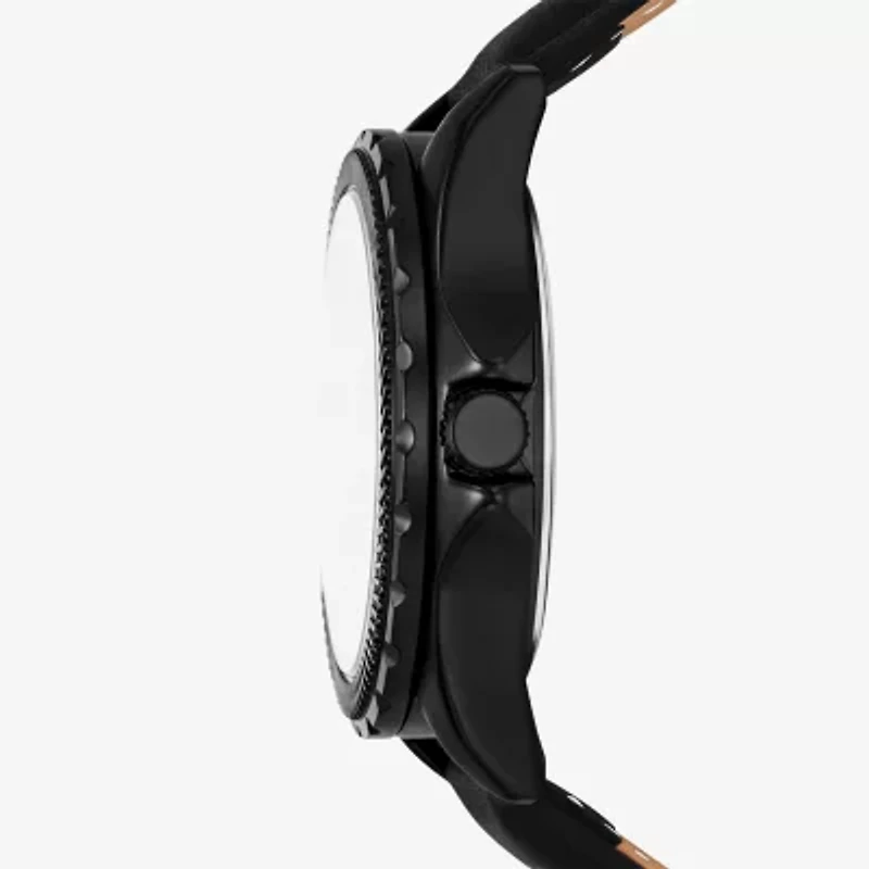 Relic By Fossil Mens Black Leather Strap Watch Zr16052
