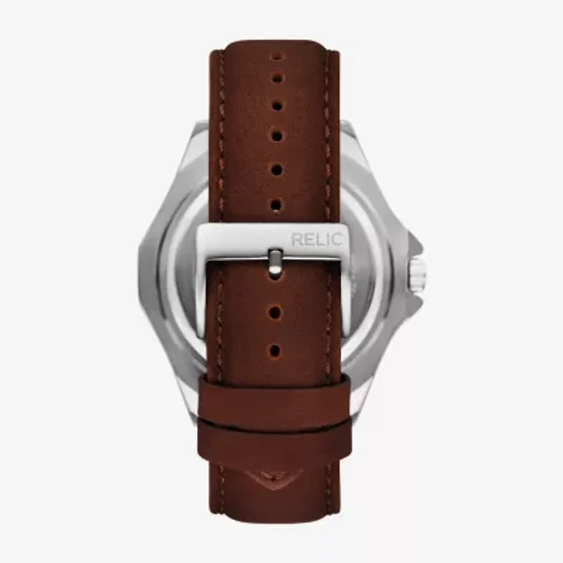 Relic By Fossil Mens Brown Leather Strap Watch Zr16053