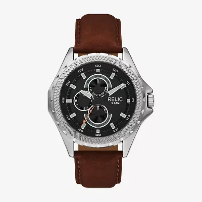 Relic By Fossil Mens Brown Leather Strap Watch Zr16053