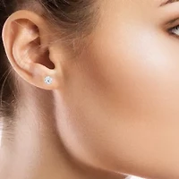 White Cubic Zirconia 14K Gold Round Stud Earrings