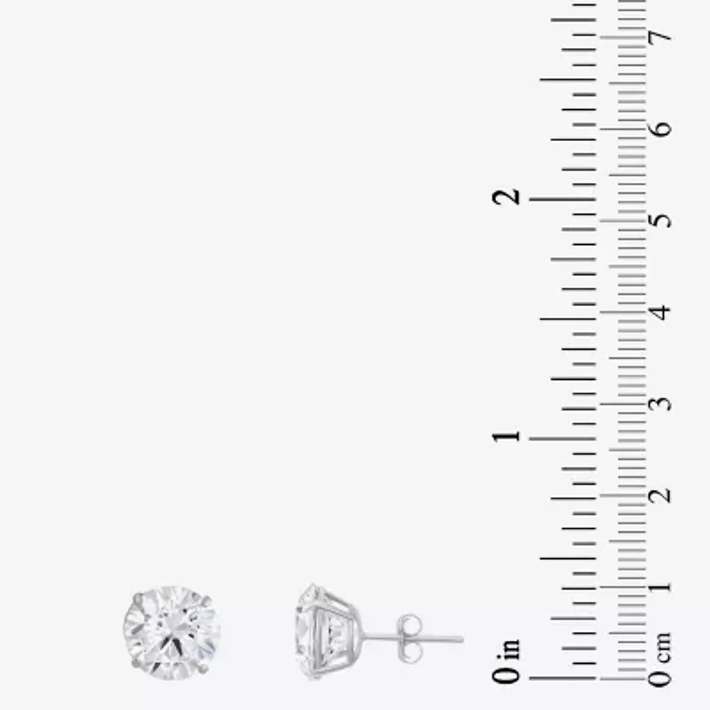 White Cubic Zirconia 14K Gold Round Stud Earrings