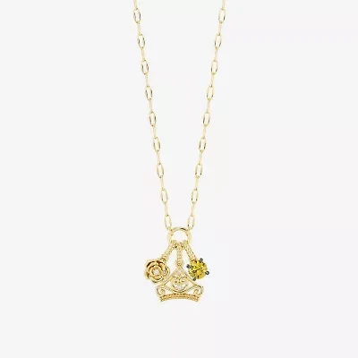 Enchanted Disney Fine Jewelry Belle (I / I2) Womens Diamond Accent Genuine Yellow Citrine 14K Gold Over Silver 18 Inch Pendant Necklace