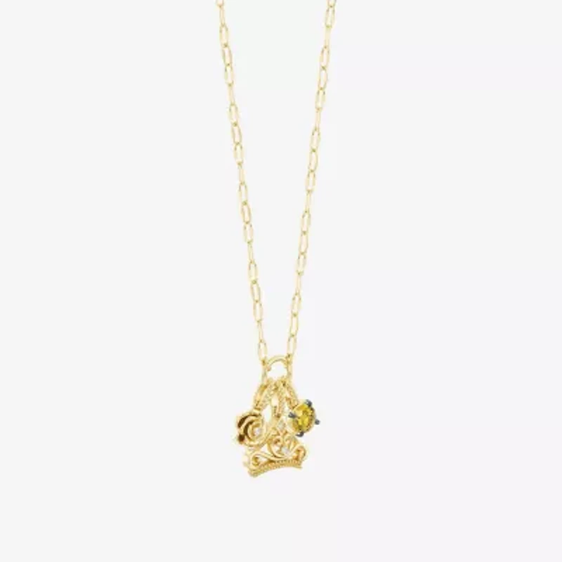Enchanted Disney Fine Jewelry Belle (I / I2) Womens Diamond Accent Genuine Yellow Citrine 14K Gold Over Silver 18 Inch Pendant Necklace