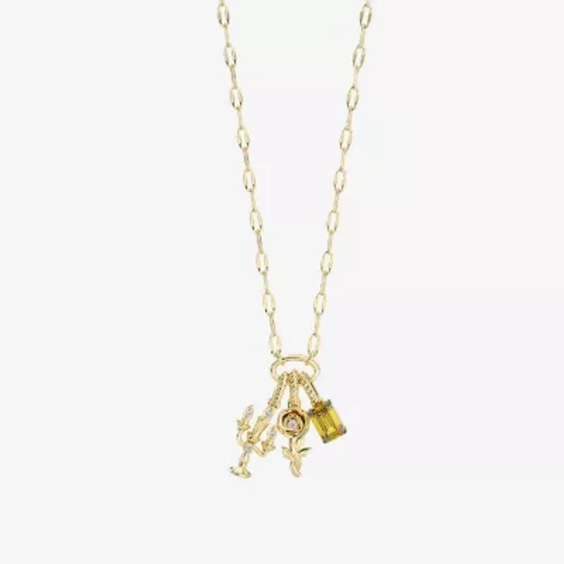 Enchanted Disney Fine Jewelry Belle (I / I2) Womens Diamond Accent Genuine Yellow Citrine 14K Gold Over Silver 18 Inch Pendant Necklace