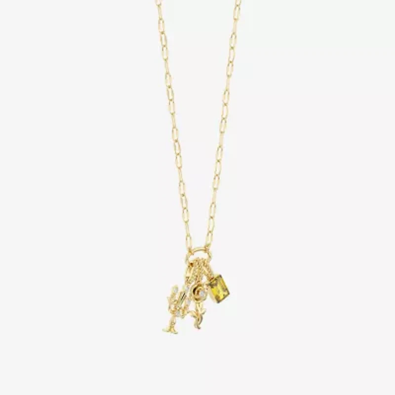 Enchanted Disney Fine Jewelry Belle (I / I2) Womens Diamond Accent Genuine Yellow Citrine 14K Gold Over Silver 18 Inch Pendant Necklace