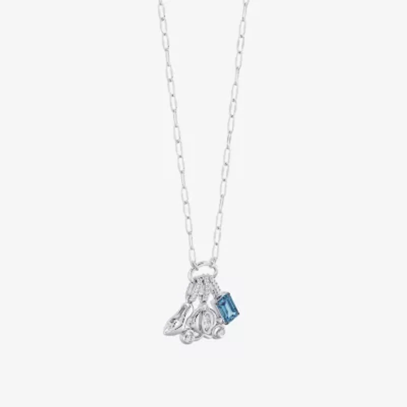 Enchanted Disney Fine Jewelry Cinderella (I / I2) Womens Diamond Accent Genuine Blue Topaz Sterling Silver 18 Inch Pendant Necklace