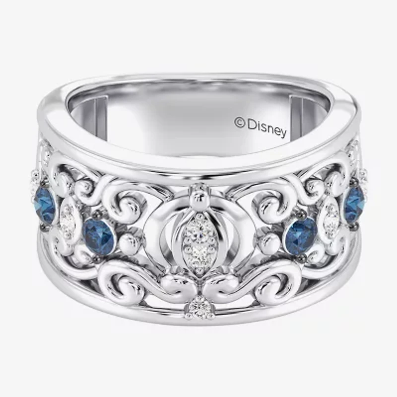 Enchanted Disney Fine Jewelry Cinderella (I / I2) Womens 1/10 CT. T.W. Genuine Blue Topaz Sterling Silver Princess Band
