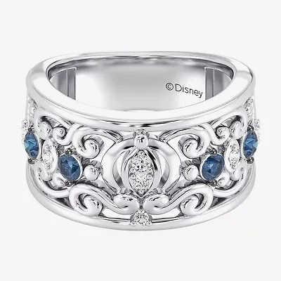 Enchanted Disney Fine Jewelry Cinderella (I / I2) Womens 1/10 CT. T.W. Genuine Blue Topaz Sterling Silver Princess Band
