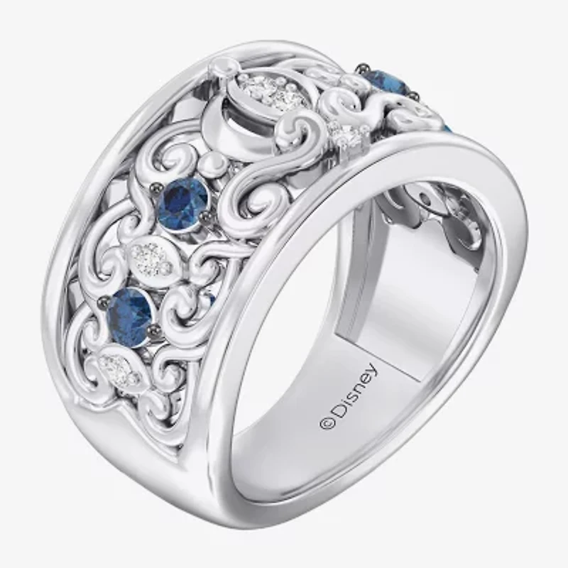 Enchanted Disney Fine Jewelry Cinderella (I / I2) Womens 1/10 CT. T.W. Genuine Blue Topaz Sterling Silver Princess Band