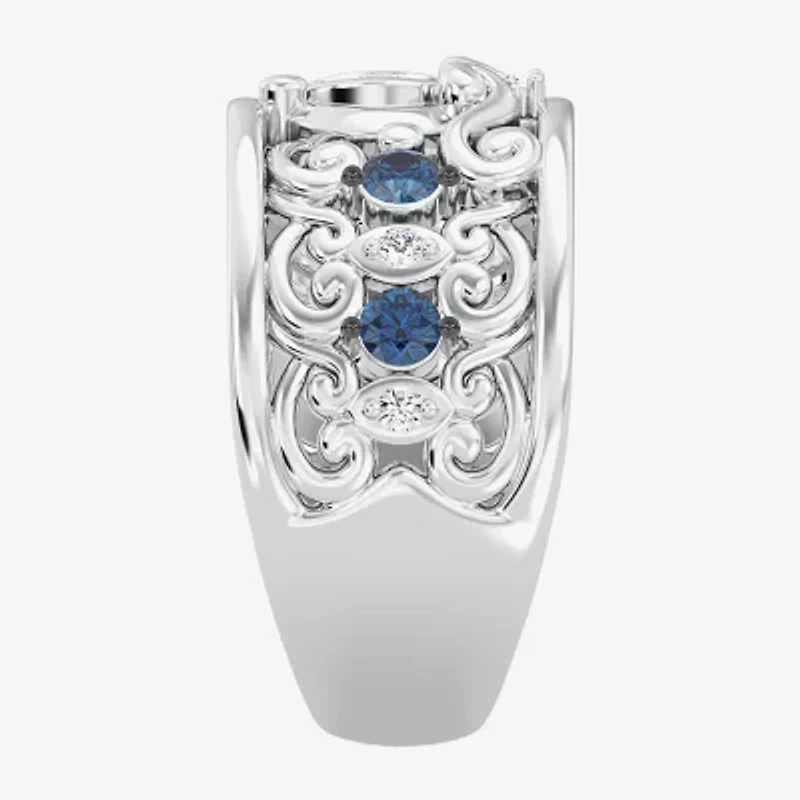 Enchanted Disney Fine Jewelry Cinderella (I / I2) Womens 1/10 CT. T.W. Genuine Blue Topaz Sterling Silver Princess Band