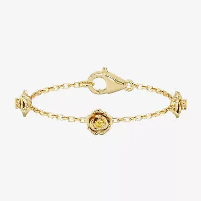 Enchanted Disney Fine Jewelry Belle Womens 14K Gold Over Silver 7 Inch Herringbone Beauty and the Beast Belle Princess Chain Bracelet