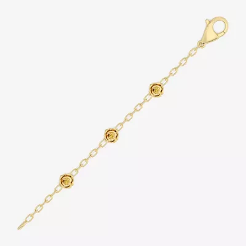 Enchanted Disney Fine Jewelry Belle Womens 14K Gold Over Silver 7 Inch Herringbone Beauty and the Beast Belle Princess Chain Bracelet