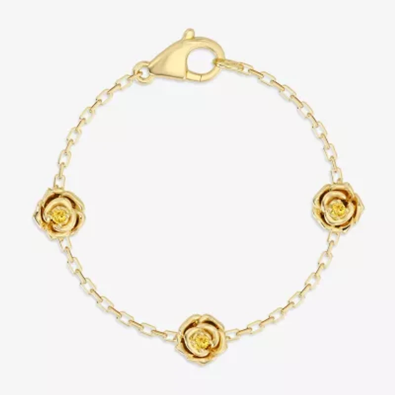 Enchanted Disney Fine Jewelry Belle Womens 14K Gold Over Silver 7 Inch Herringbone Beauty and the Beast Belle Princess Chain Bracelet