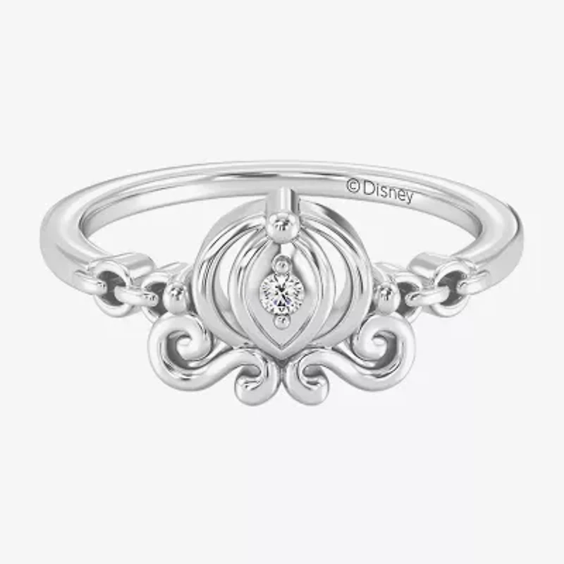 Enchanted Disney Fine Jewelry Cinderella (I / I2) Womens Diamond Accent Lab Grown White Sterling Silver Princess Cocktail Ring