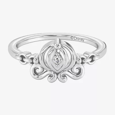 Enchanted Disney Fine Jewelry Cinderella (I / I2) Womens Diamond Accent Lab Grown White Sterling Silver Princess Cocktail Ring