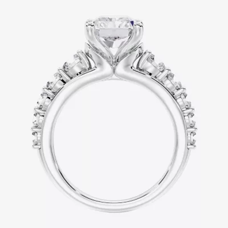 F / Vs2) Womens CT. T.W. Lab Grown White Diamond 10K Gold Rectangular Side Stone Engagement Ring