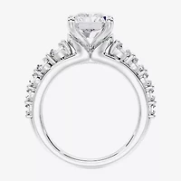 F / Vs2) Womens CT. T.W. Lab Grown White Diamond 10K Gold Rectangular Side Stone Engagement Ring
