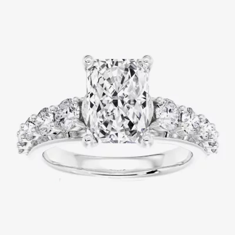 F / Vs2) Womens CT. T.W. Lab Grown White Diamond 10K Gold Rectangular Side Stone Engagement Ring