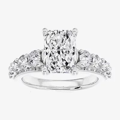 F / Vs2) Womens CT. T.W. Lab Grown White Diamond 10K Gold Rectangular Side Stone Engagement Ring