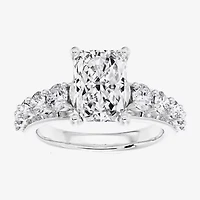 F / Vs2) Womens CT. T.W. Lab Grown White Diamond 10K Gold Rectangular Side Stone Engagement Ring
