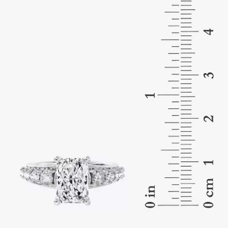 F / Vs2) Womens CT. T.W. Lab Grown White Diamond 10K Gold Rectangular Side Stone Engagement Ring