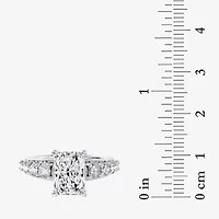 F / Vs2) Womens CT. T.W. Lab Grown White Diamond 10K Gold Rectangular Side Stone Engagement Ring