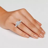 F / Vs2) Womens CT. T.W. Lab Grown White Diamond 10K Gold Rectangular Side Stone Engagement Ring
