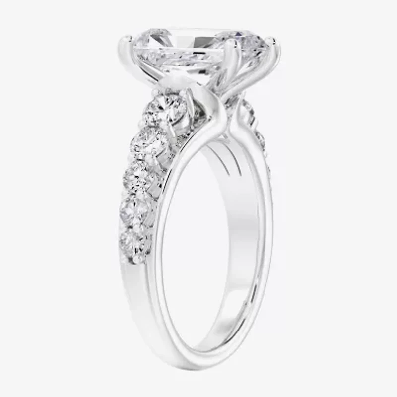 F / Vs2) Womens CT. T.W. Lab Grown White Diamond 10K Gold Rectangular Side Stone Engagement Ring