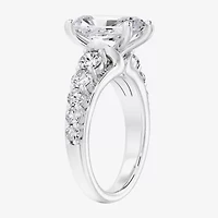 F / Vs2) Womens CT. T.W. Lab Grown White Diamond 10K Gold Rectangular Side Stone Engagement Ring