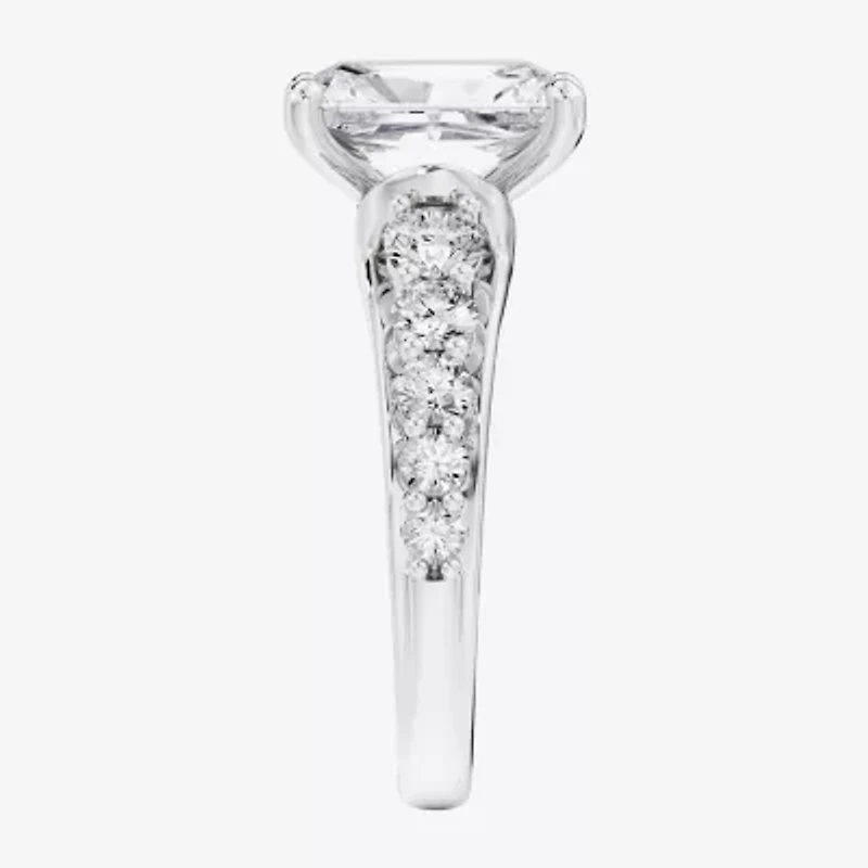 F / Vs2) Womens CT. T.W. Lab Grown White Diamond 10K Gold Rectangular Side Stone Engagement Ring