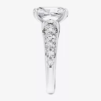 F / Vs2) Womens CT. T.W. Lab Grown White Diamond 10K Gold Rectangular Side Stone Engagement Ring