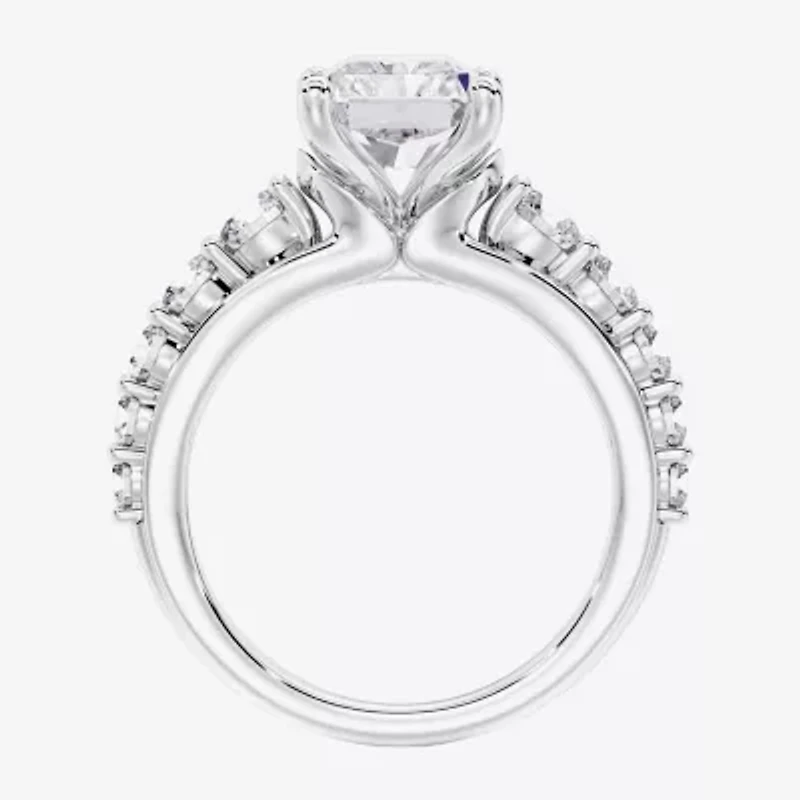 (F / Vs2) Womens 6 1/2 Ct. T.W. Lab Grown White Diamond 10K Gold Rectangular Side Stone Engagement Ring