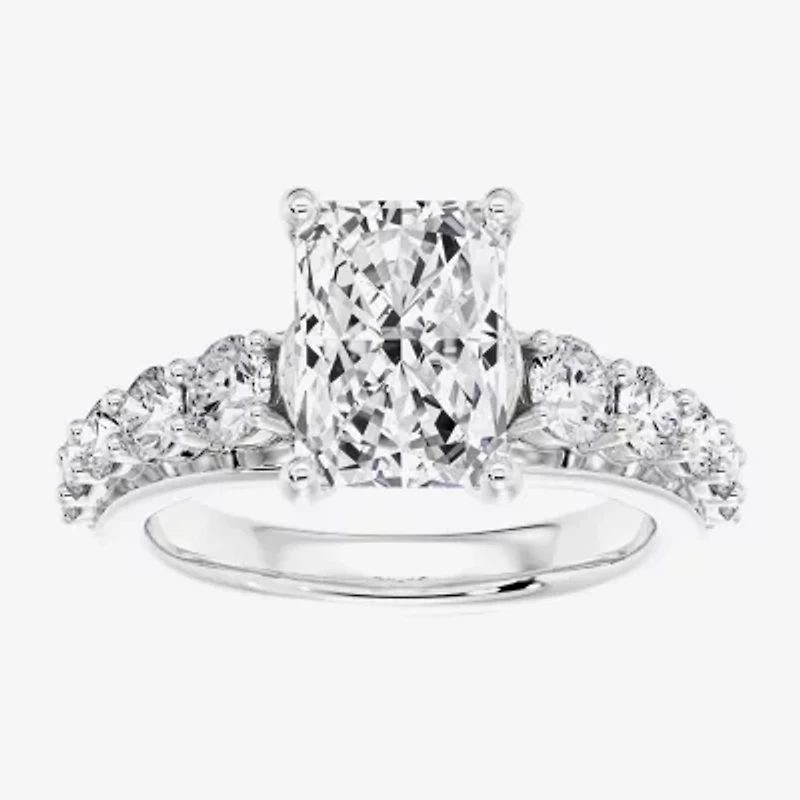 (F / Vs2) Womens 6 1/2 Ct. T.W. Lab Grown White Diamond 10K Gold Rectangular Side Stone Engagement Ring