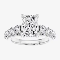 (F / Vs2) Womens 6 1/2 Ct. T.W. Lab Grown White Diamond 10K Gold Rectangular Side Stone Engagement Ring