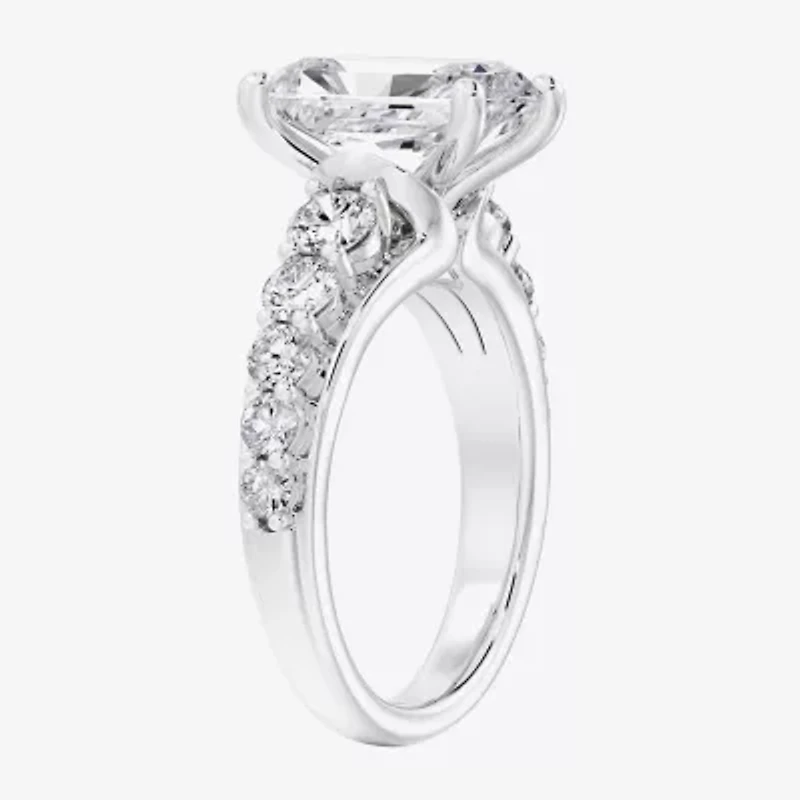 (F / Vs2) Womens 6 1/2 Ct. T.W. Lab Grown White Diamond 10K Gold Rectangular Side Stone Engagement Ring