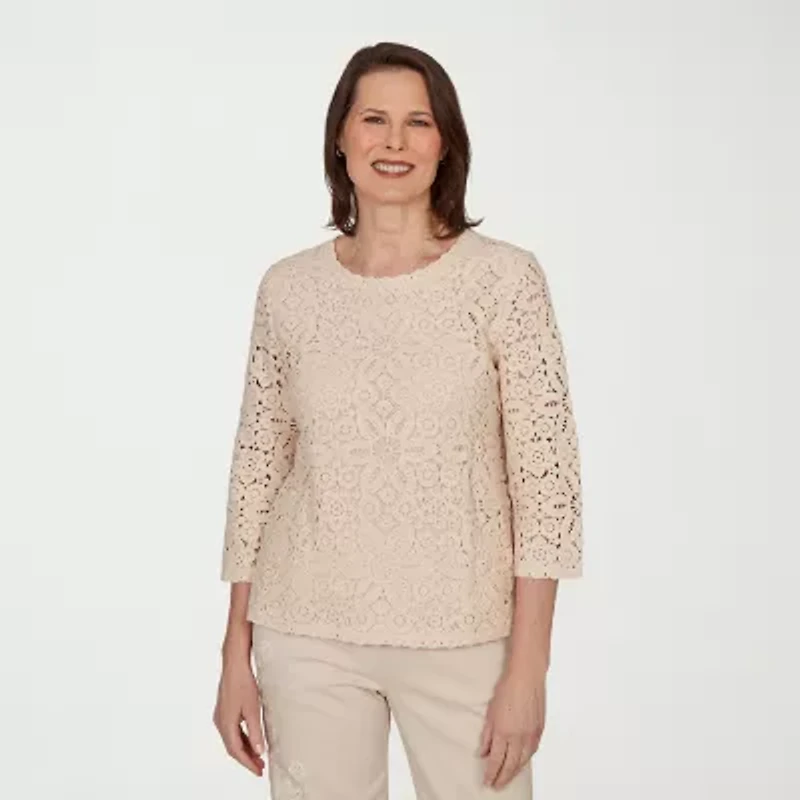 Alfred Dunner Camden Market Womens Crew Neck 3/4 Sleeve T-Shirt